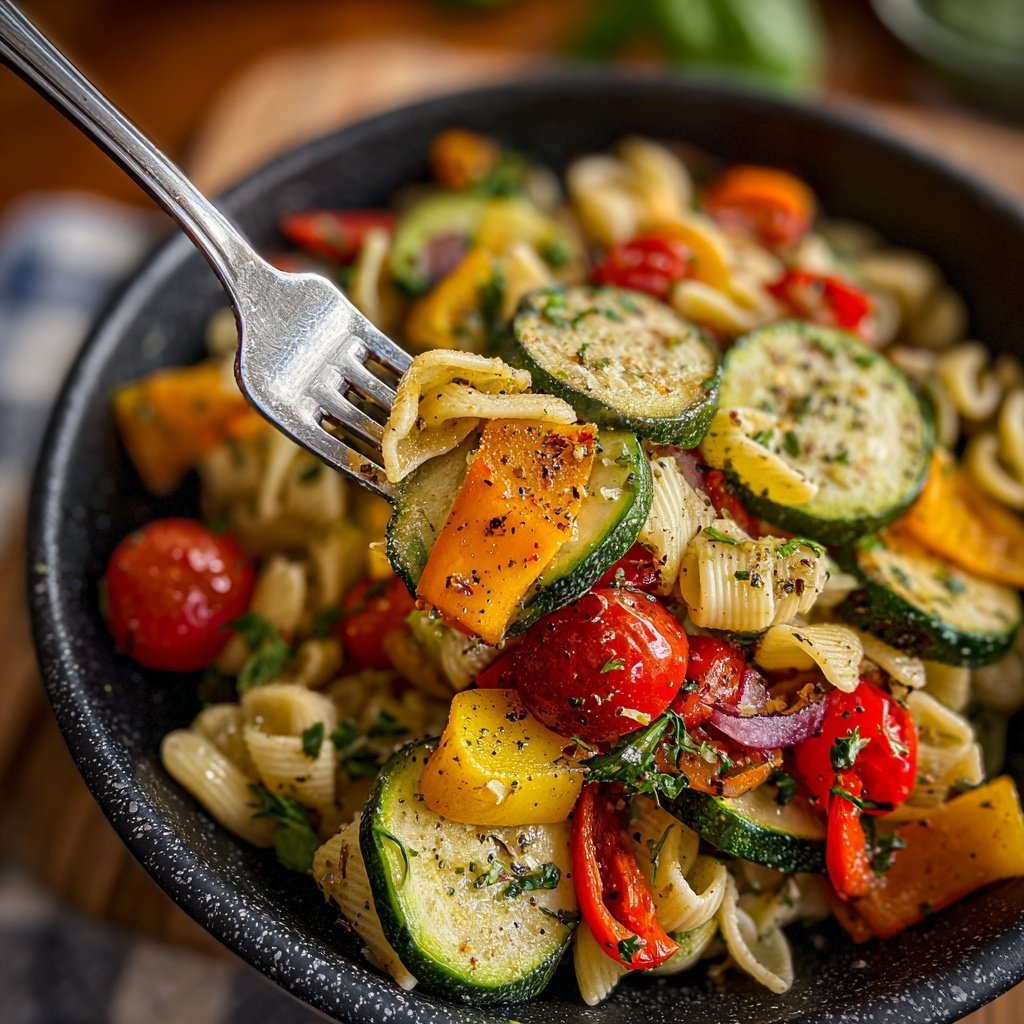 Healthy Lunch Roasted Vegetable Pasta Salad