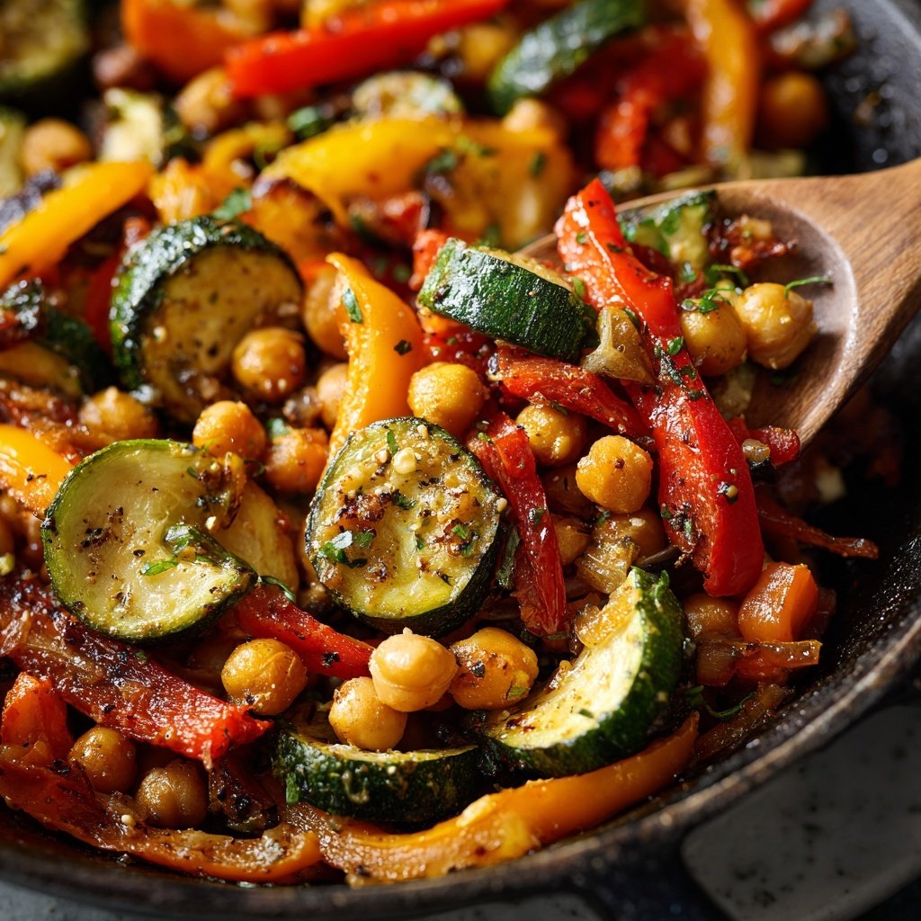 Roasted Veggie Chickpea Skillet